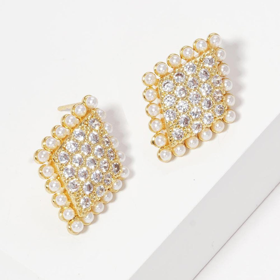 Gold Dipped Star Pearl Stud Earrings, CZ Stone Sterling Post Studs, Minimalist Everyday Jewelry