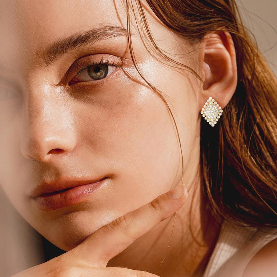 Gold Dipped Star Pearl Stud Earrings, CZ Stone Sterling Post Studs, Minimalist Everyday Jewelry