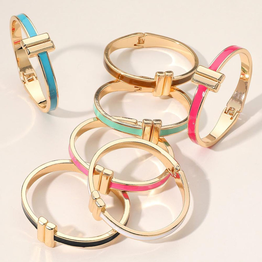 Metal Bar Tip Enamel Hinged Bangle Bracelet | Modern Minimal Bracelet | Stylish Everyday Jewelry