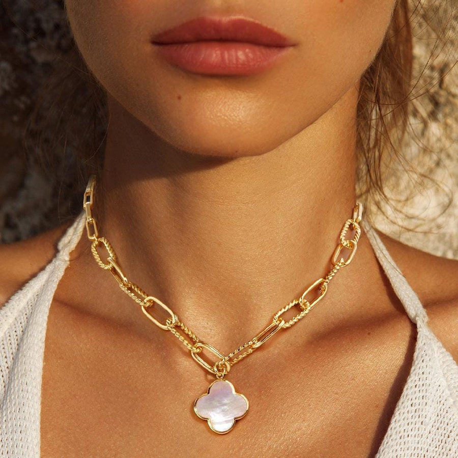 Gold Dipped Quatrefoil Pendant Necklace | Clover Charm Necklace | Minimal Everyday Jewelry