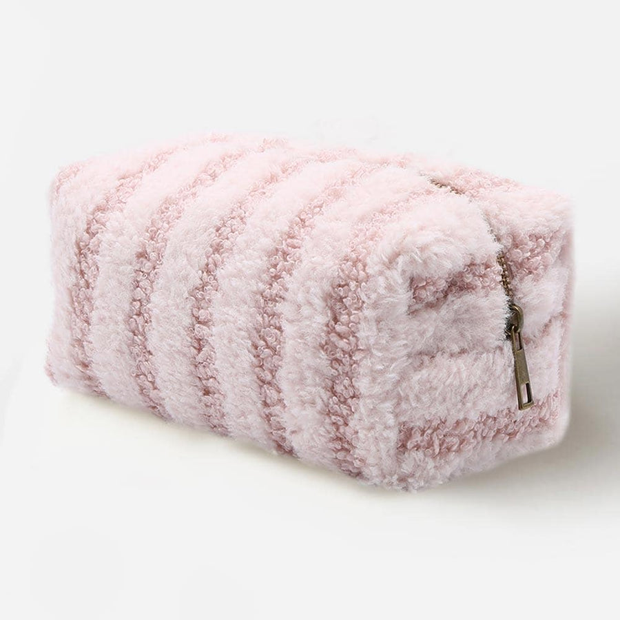 Pattern Faux Fur Pouch | Soft Plush Makeup Cosmetic Pouch | Zipper Clutch Travel Bag