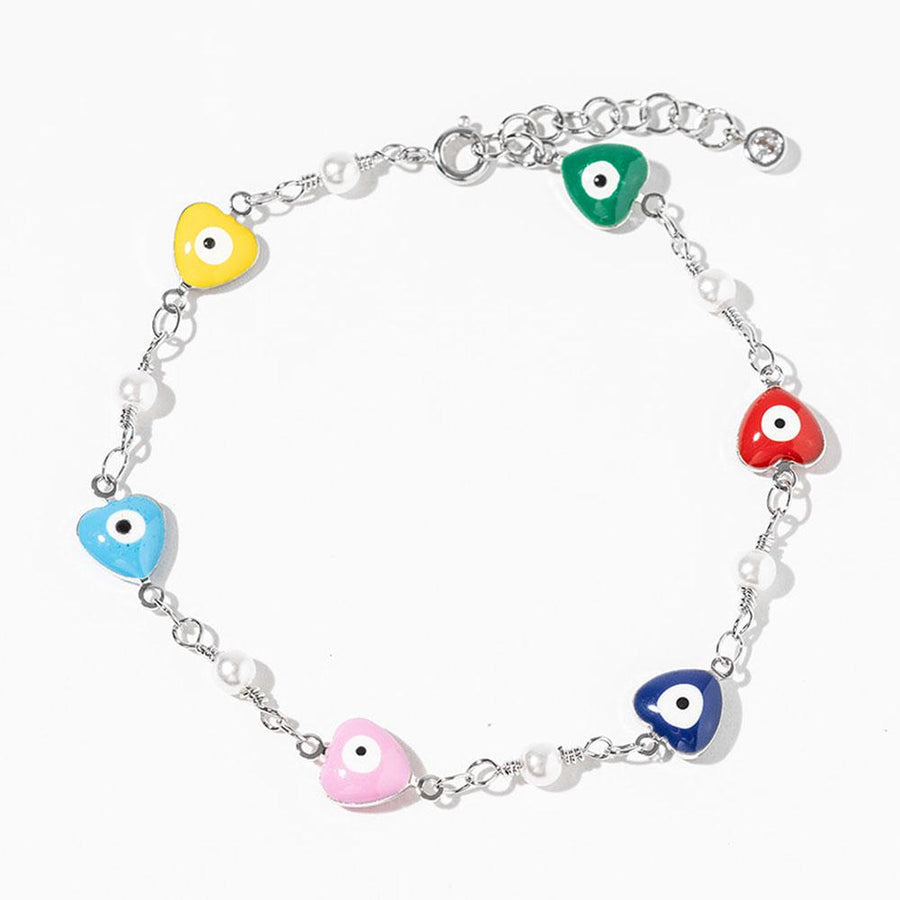 Gold Dipped Heart Evil Eye Pearl Bracelet | Lucky Charm Jewelry