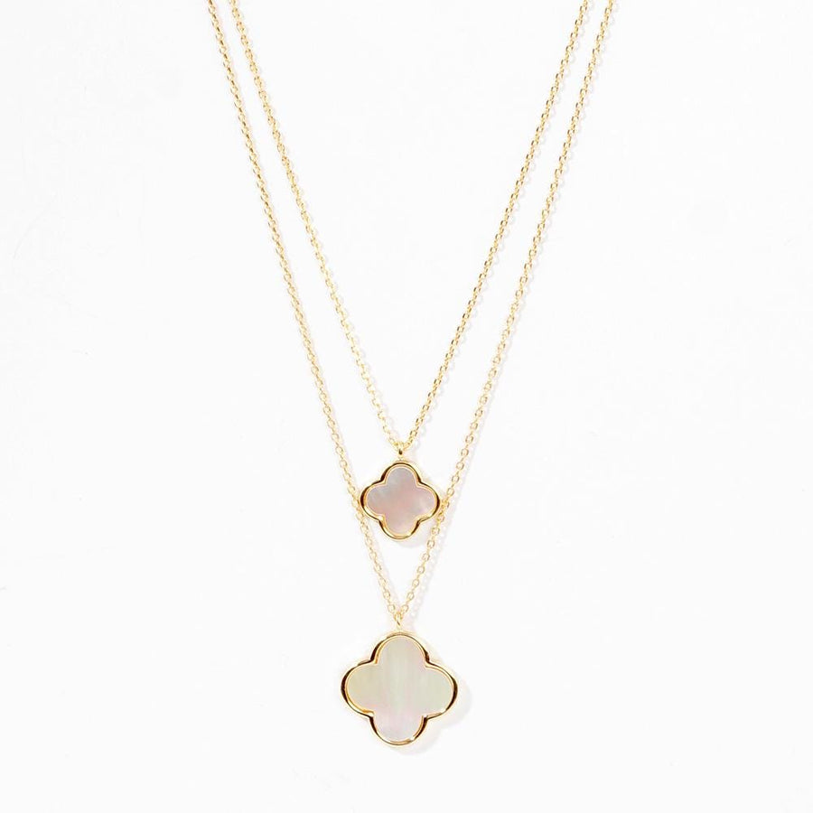 Quatrefoil Pendant Double Layered Necklace | Lucky Clover Gold Necklace | Dainty Minimalist Jewelry