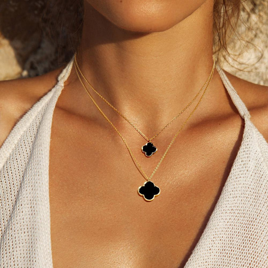 Quatrefoil Pendant Double Layered Necklace | Lucky Clover Gold Necklace | Dainty Minimalist Jewelry