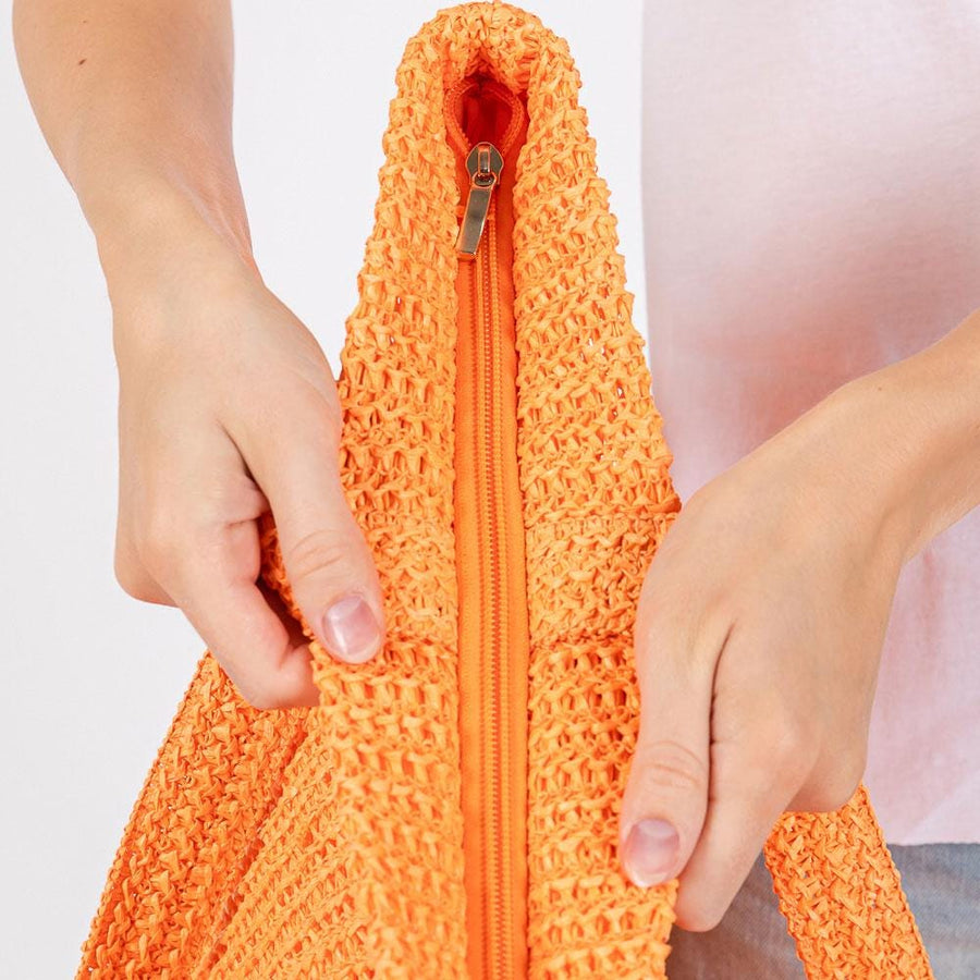 Solid Crochet Straw Tote Bag | Woven Shoulder Beach Bag | Boho Summer Handbag