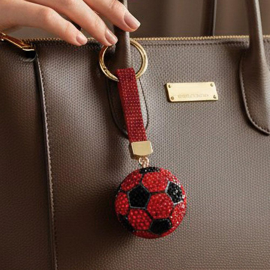 Bling Studded Soccer Ball Bag Charm Keychain | Sparkly Soccer Keyring | Sports Purse Lanyard