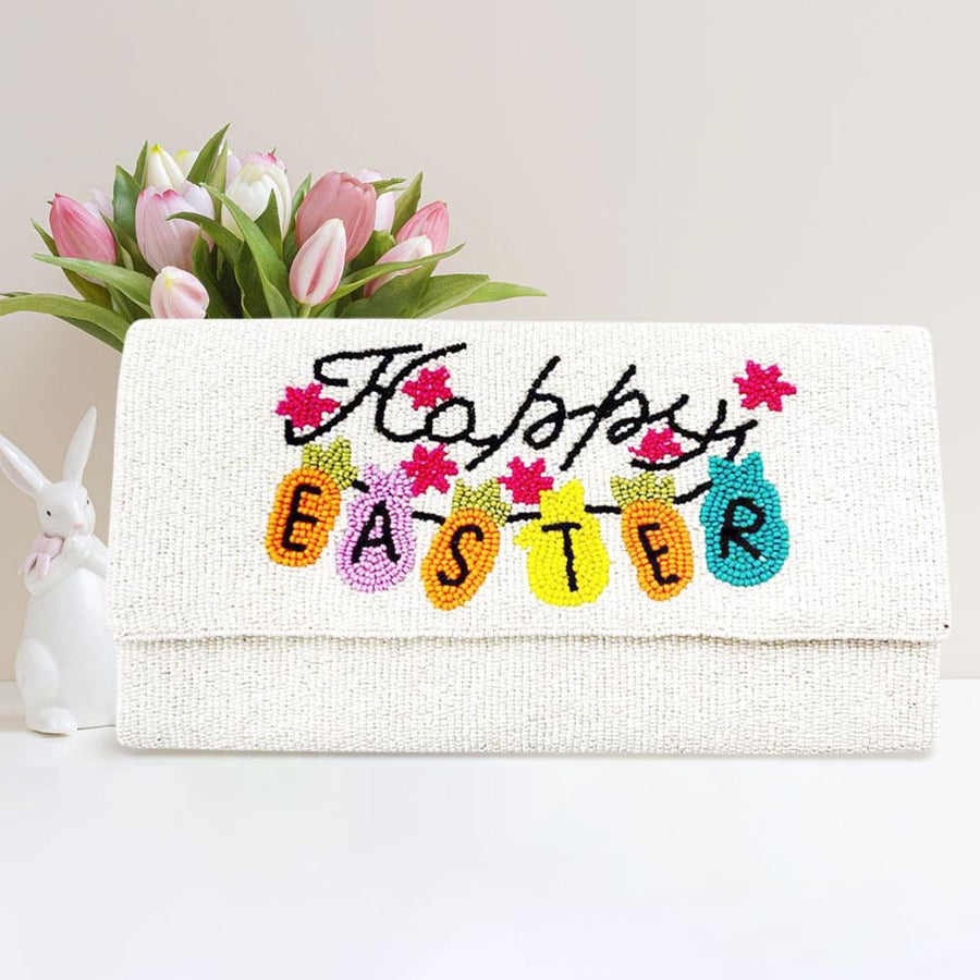 Happy Easter Seed Beaded Clutch Bag | Carrot Bunny Crossbody Purse | Easter Party Handbag