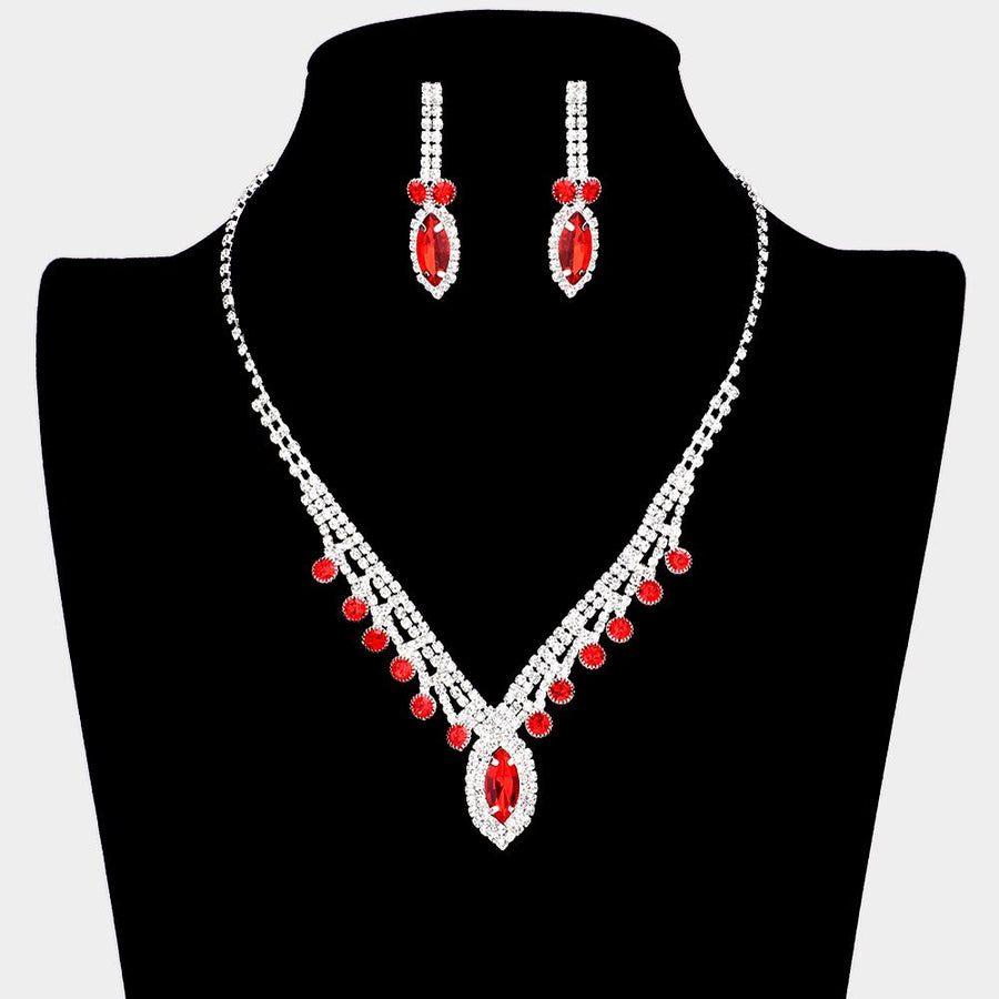 Round & Marquise Rhinestone Statement Necklace | Crystal Evening Jewelry | Bridal Wedding Party Prom Glam Necklace