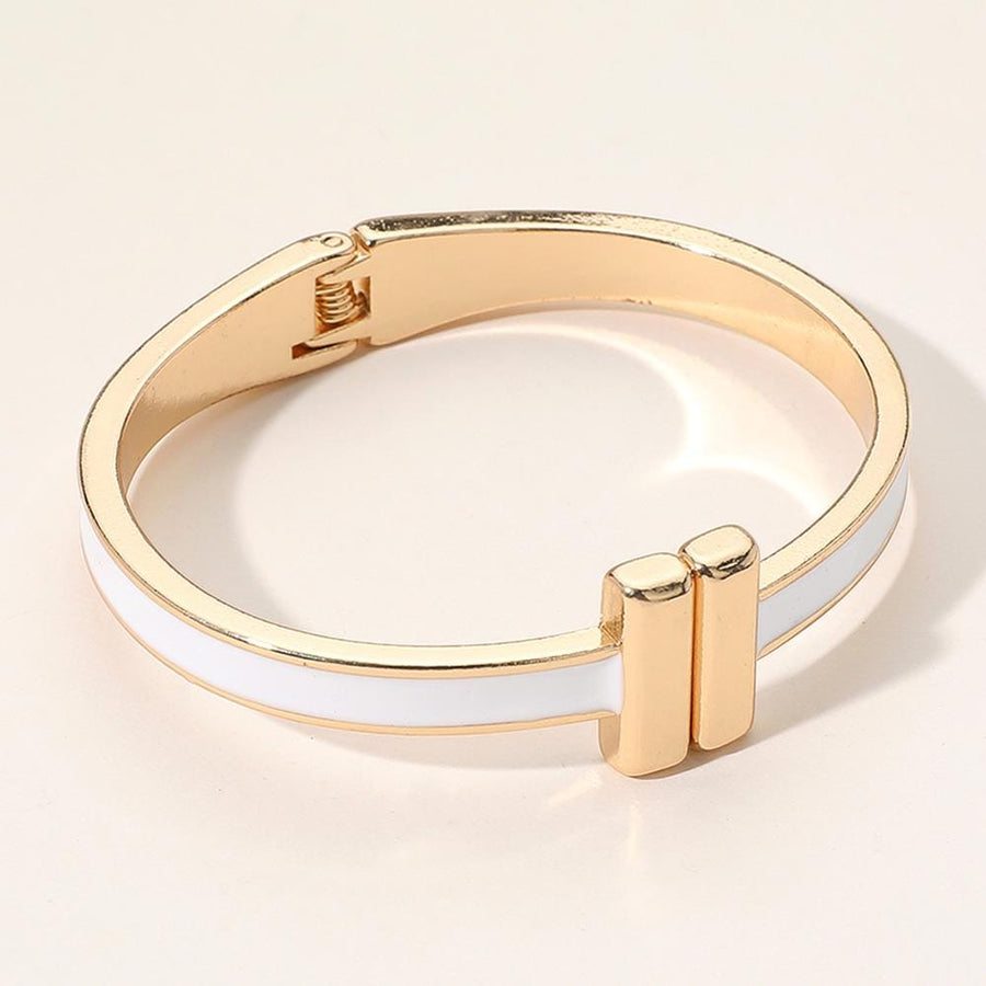 Metal Bar Tip Enamel Hinged Bangle Bracelet | Modern Minimal Bracelet | Stylish Everyday Jewelry