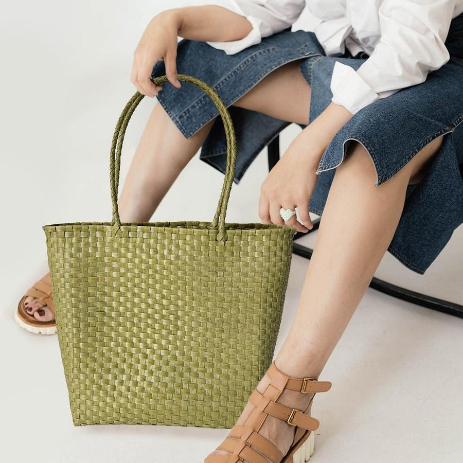 Basket Weave Tote Bag | Woven Shoulder Bag | Lightweight Casual Summer Handbag