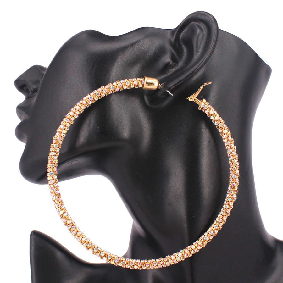 Oversized Rhinestone Hoop Earrings | Sparkly Crystal Statement Hoops | Glam Party Earrings