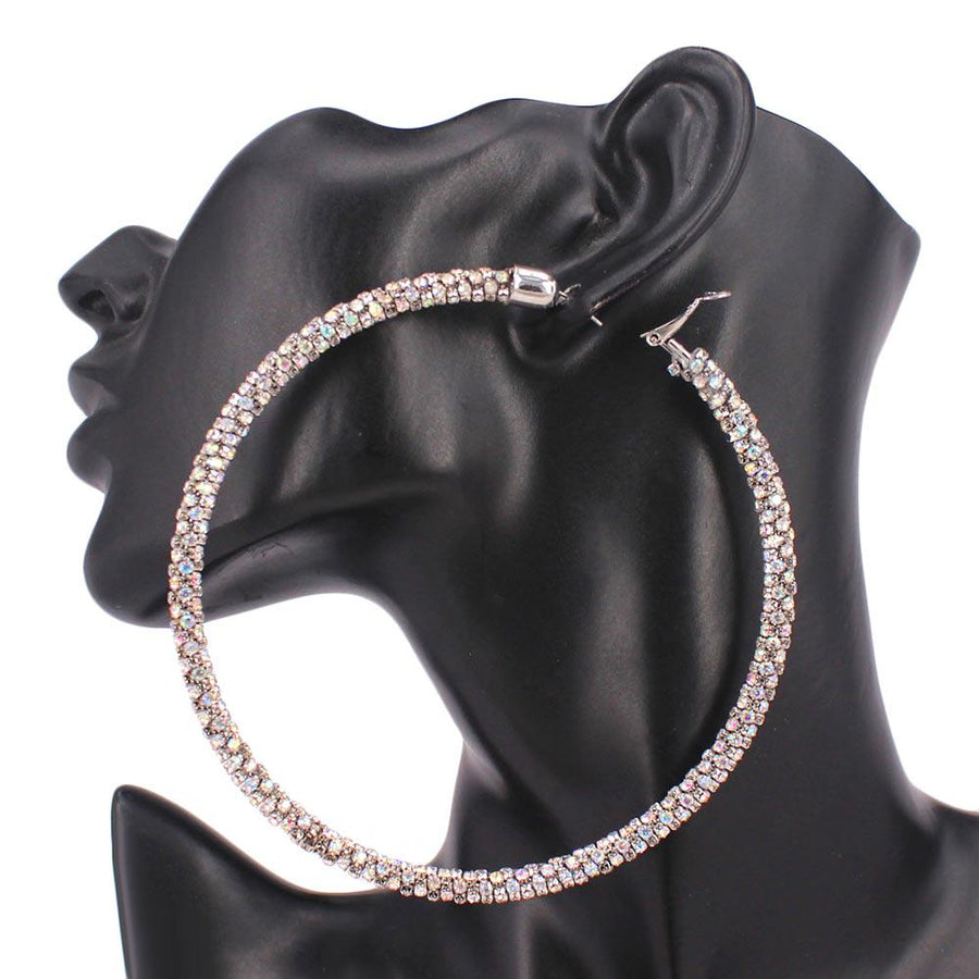 Oversized Rhinestone Hoop Earrings | Sparkly Crystal Statement Hoops | Glam Party Earrings
