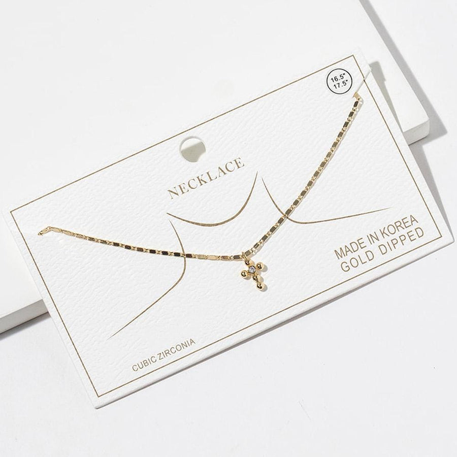 Dainty Gold CZ Cross Necklace, Mini Pendant, Faith Jewelry, Layering Chain