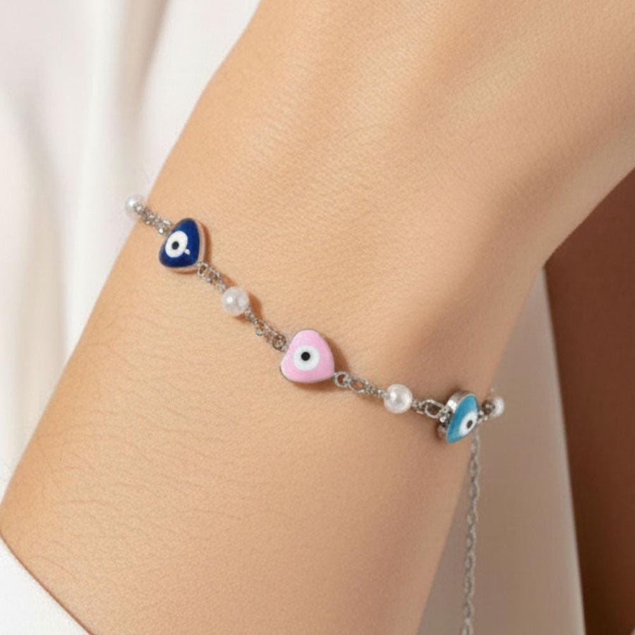 Gold Dipped Heart Evil Eye Pearl Bracelet | Lucky Charm Jewelry
