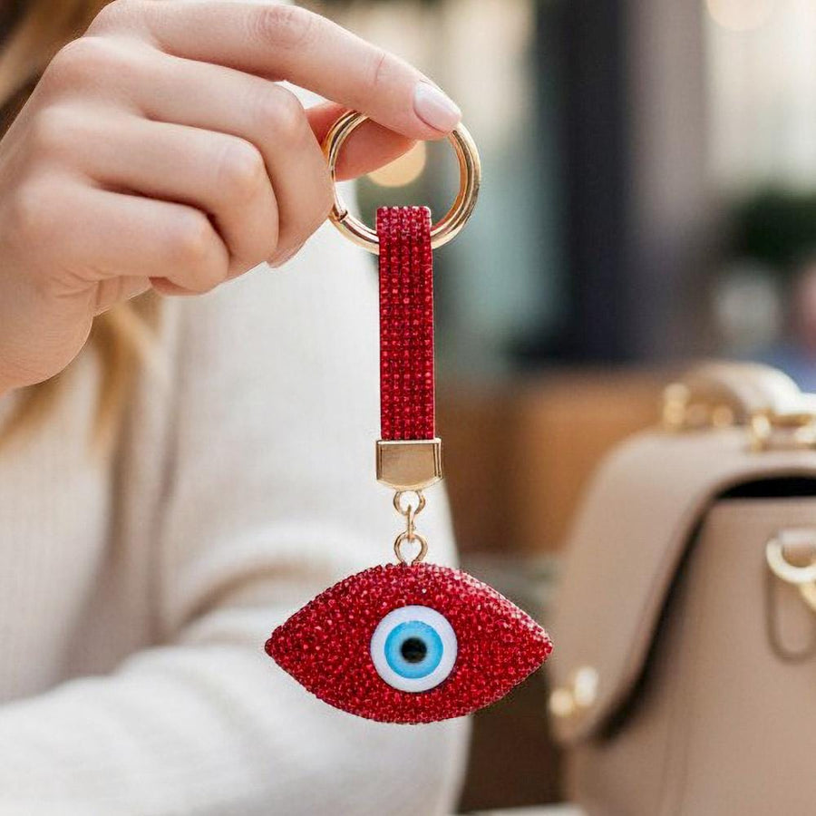 Bling Studded Evil Eye Bag Charm Keychain | Sparkly Keychain | Purse Handbag Accessory
