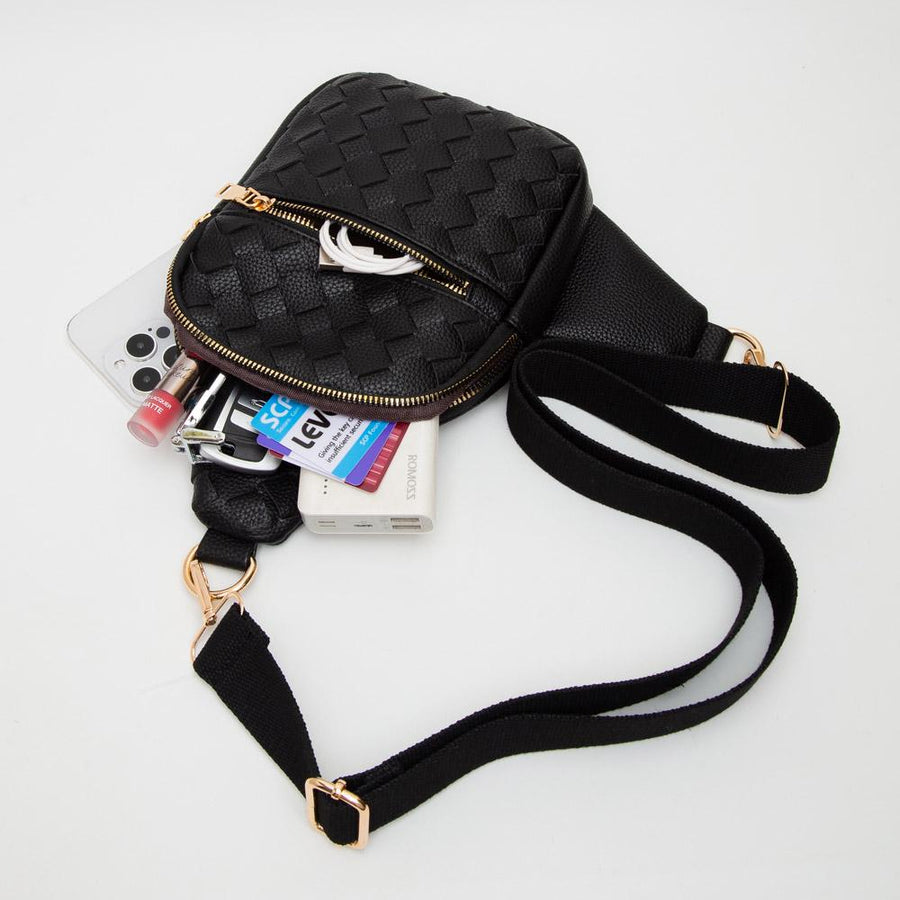 Faux Braided Leather Sling Bag