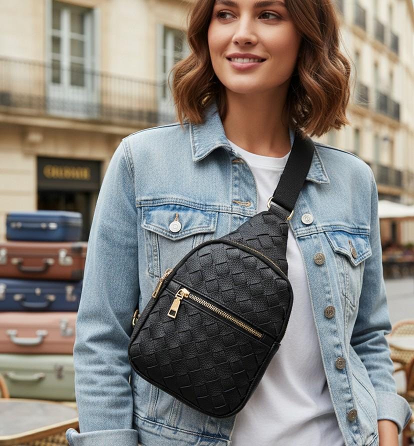 Faux Braided Leather Sling Bag