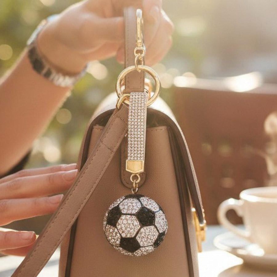 Bling Studded Soccer Ball Bag Charm Keychain | Sparkly Soccer Keyring | Sports Purse Lanyard
