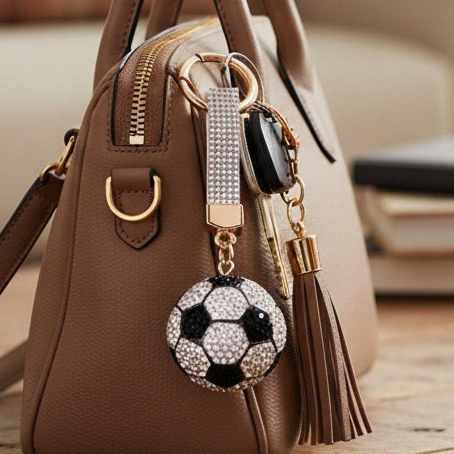 Bling Studded Soccer Ball Bag Charm Keychain | Sparkly Soccer Keyring | Sports Purse Lanyard