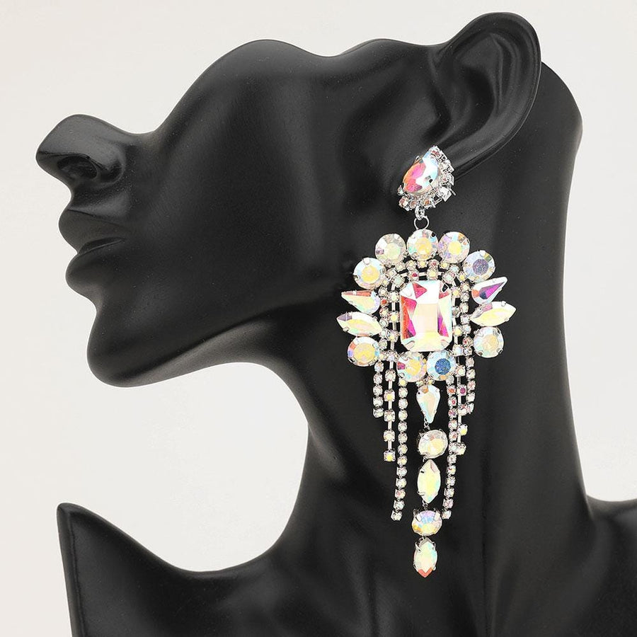 Stone Cluster Chandelier Fringe Drop Earrings – Sparkly Evening Statement Jewelry for Wedding, Prom & Events