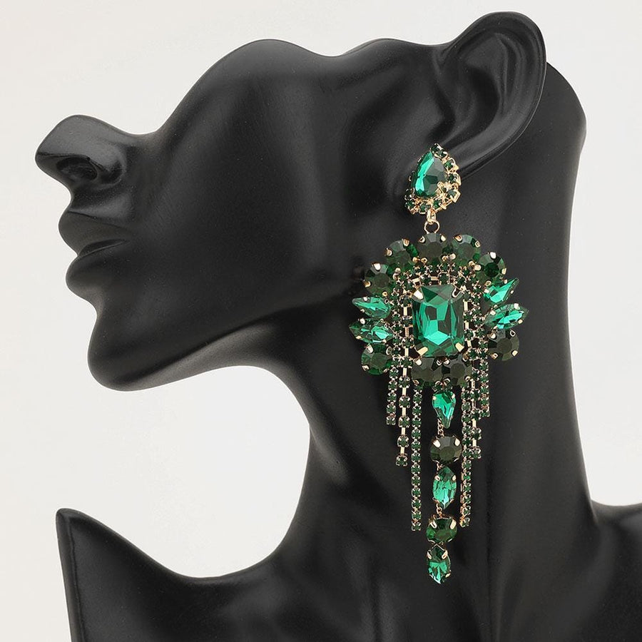 Stone Cluster Chandelier Fringe Drop Earrings – Sparkly Evening Statement Jewelry for Wedding, Prom & Events