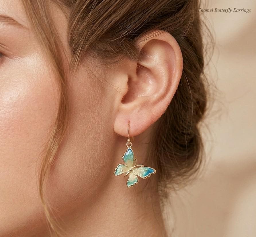 Ombre Butterfly Dangle Earrings | Colorful Gradient Statement Drop Earrings for Spring & Summer