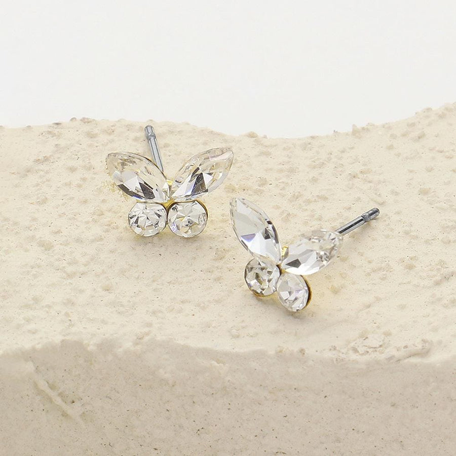 Sparkling Stone Butterfly Stud Earrings – Dainty Nature Jewelry