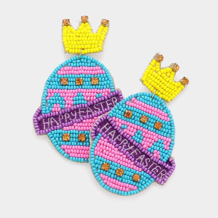 Happy Easter Beaded Egg Dangle Earrings - Statement Jewelry, Festive Easter Basket Gift for Women