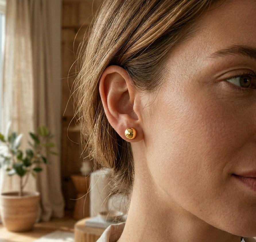 18K Gold Filled Ball Stud Earrings – Minimalist Gold Studs for all-day wear, Dainty Jewelry