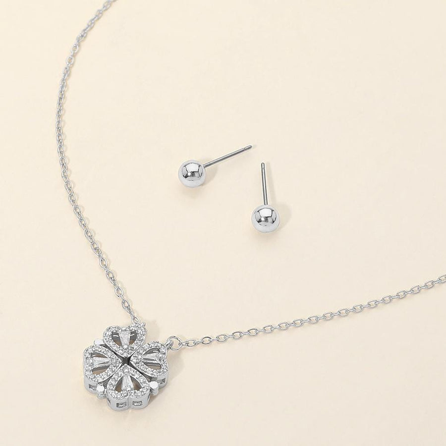 Sparkly Clover Pendant Necklace Set | Lucky Four Leaf Pendant | St. Patrick’s Day Jewelry
