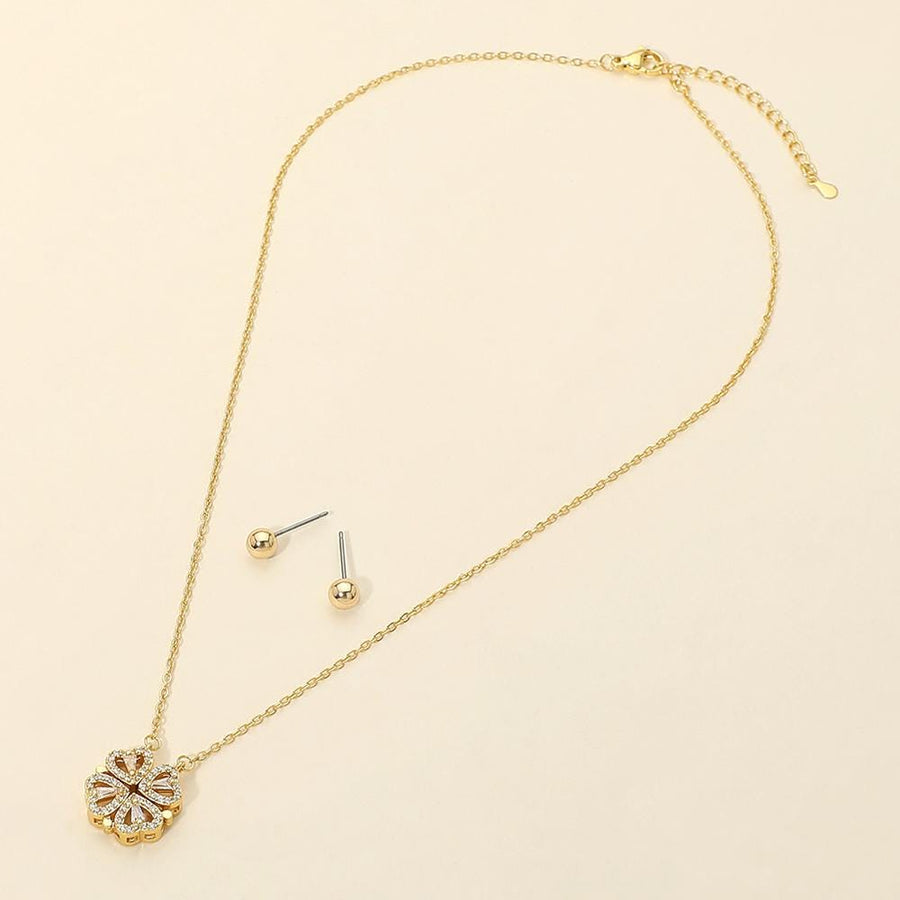 Sparkly Clover Pendant Necklace Set | Lucky Four Leaf Pendant | St. Patrick’s Day Jewelry