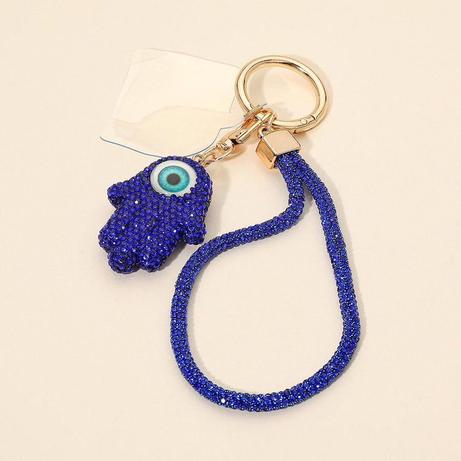 Bling Studded Evil Eye Hamsa Hand Keychain | Rhinestone Charm Bag Accessory | Phone Holder Charm