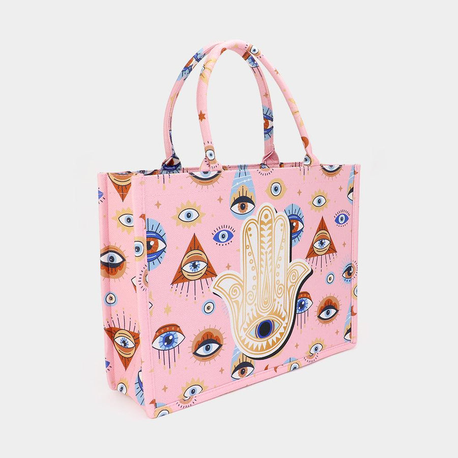 Evil Eye Hamsa Hand Tote Bag – Spiritual Protection Boho Lucky Charm Carryall