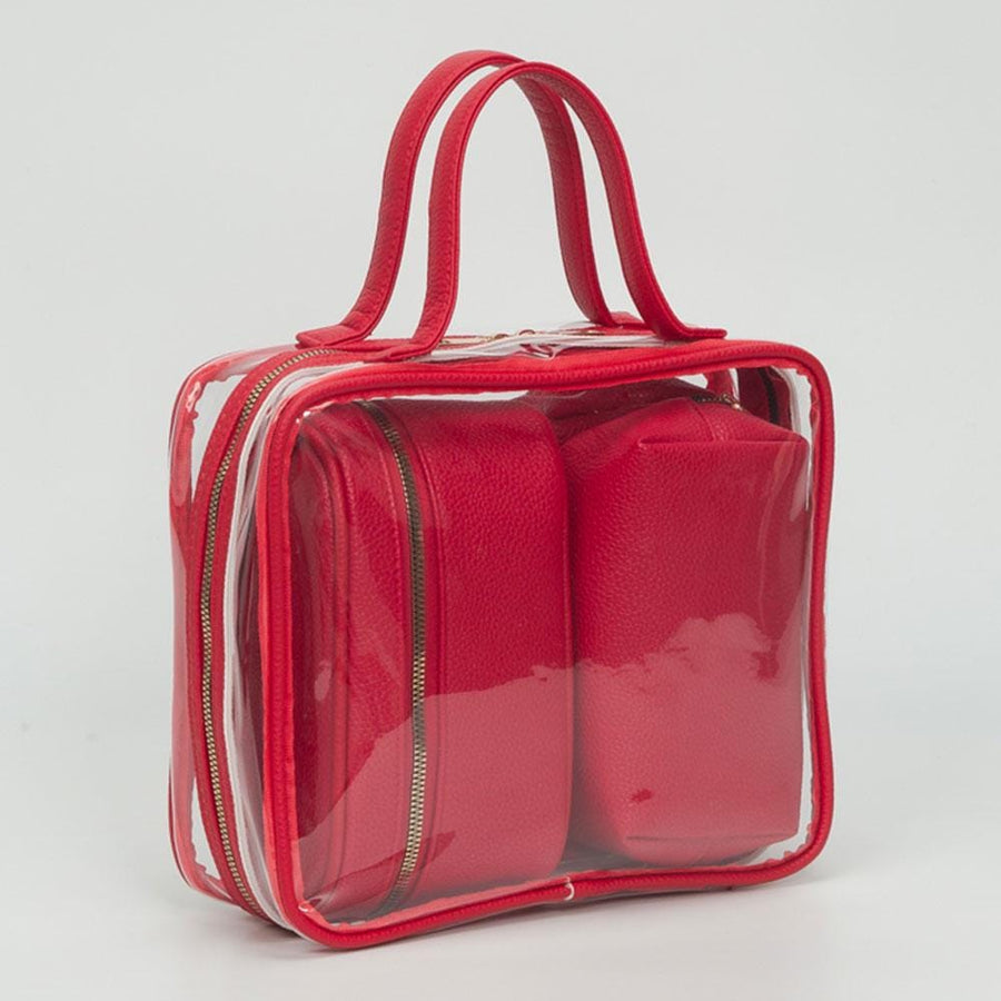 4PCS - Transparent Faux Leather Travel Cosmetic Bag Set