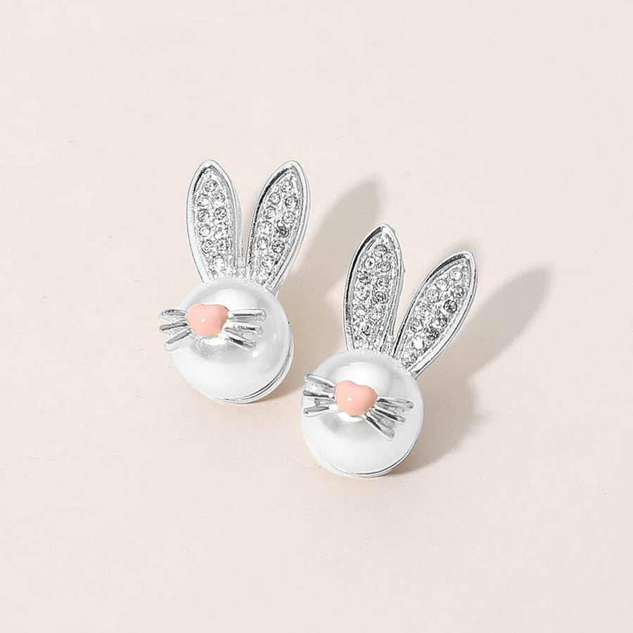 Easter Bunny Face Stud Earrings, Easter Gift Earring, Sparkly Rabbit Studs for Women Girls