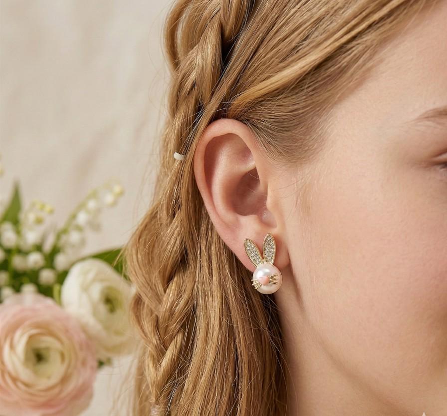 Easter Bunny Face Stud Earrings, Easter Gift Earring, Sparkly Rabbit Studs for Women Girls