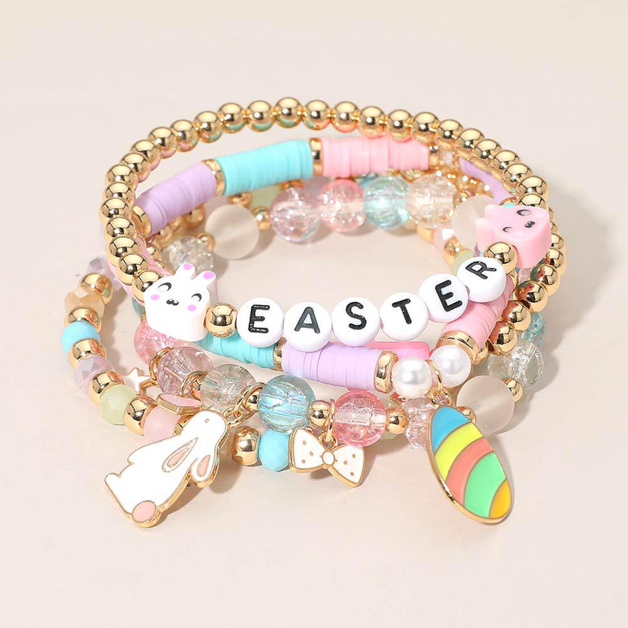 Easter Bunny Charm Beaded Bracelet Stack, Stretch Bracelets, Spring Jewelry, Easter Basket Gift