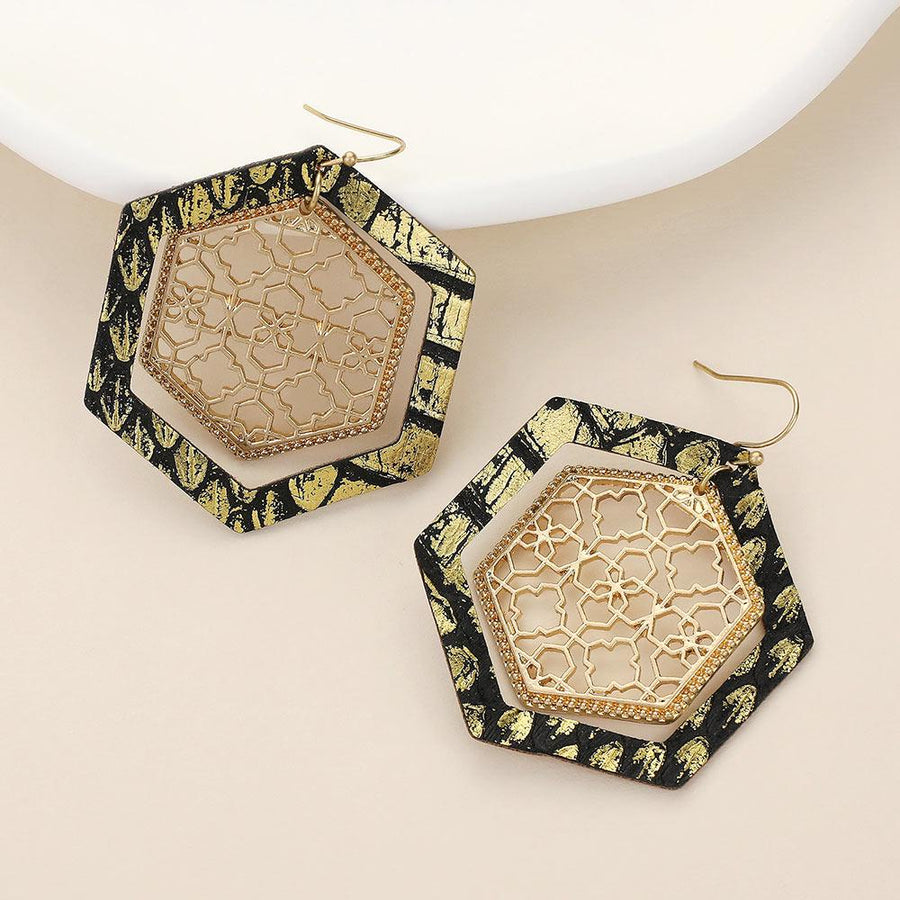 Faux Leather Moroccan Filigree Dangle Earrings | Boho Statement Drop Earrings | Lightweight Ethnic Style Jewelry