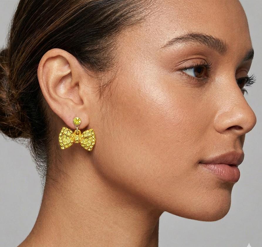 Rhinestone Bow Dangle Earrings, Crystal Embellished Girly Statement Jewelry