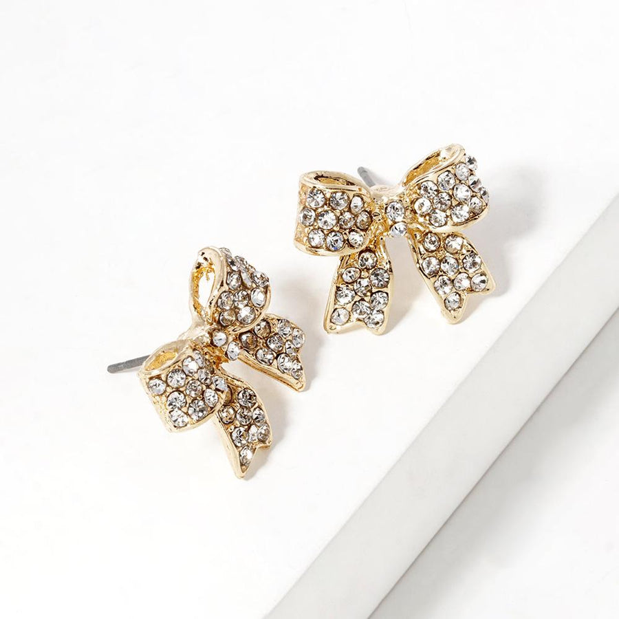 Crystal Rhinestone Sparkly Pave Bow Stud Earrings, Dainty Bow Jewelry, Bridal Wedding Gift
