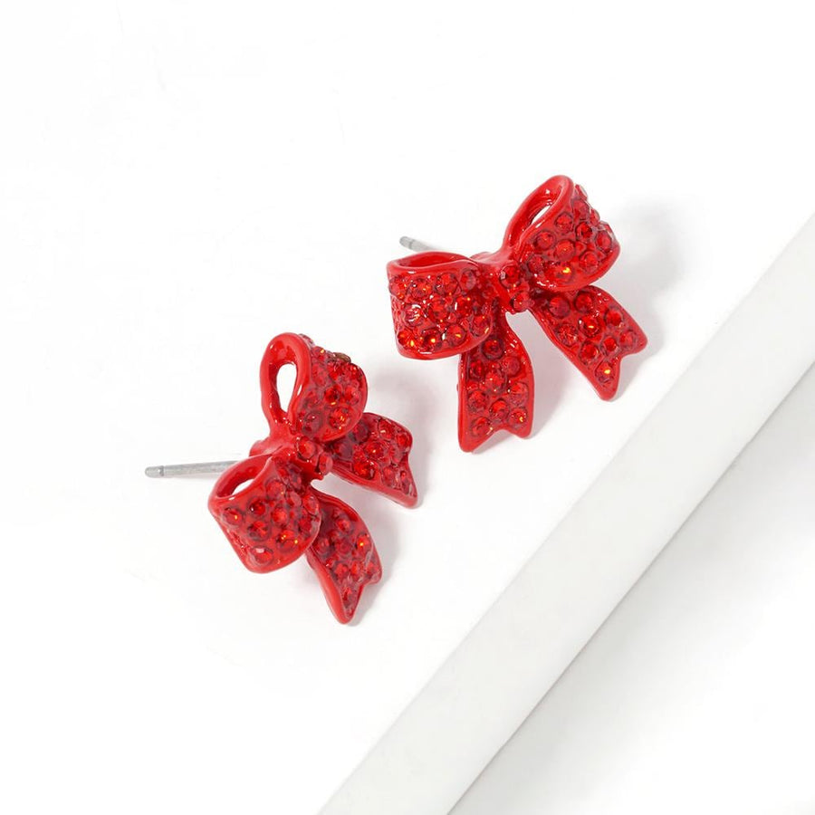 Crystal Rhinestone Sparkly Pave Bow Stud Earrings, Dainty Bow Jewelry, Bridal Wedding Gift