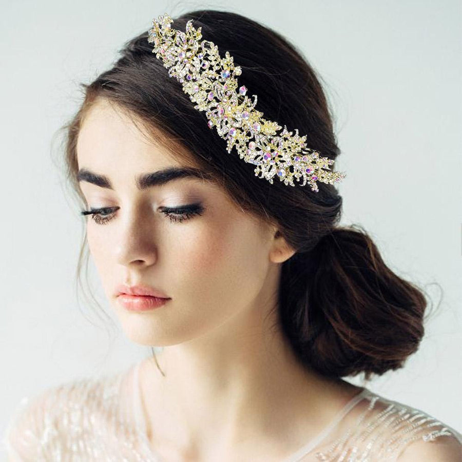 Rhinestone Floral Leaf Vine Headpiece – Crystal Headband for Wedding, Hair Accessory for Bride & Bridesmaids