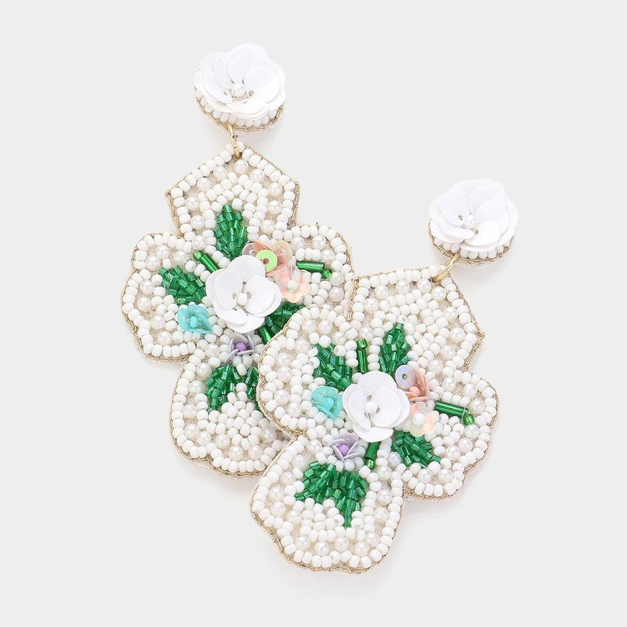 Seed Beaded Flower Cross Dangle Earrings, Boho Faith Jewelry, Christian Gift for Easter