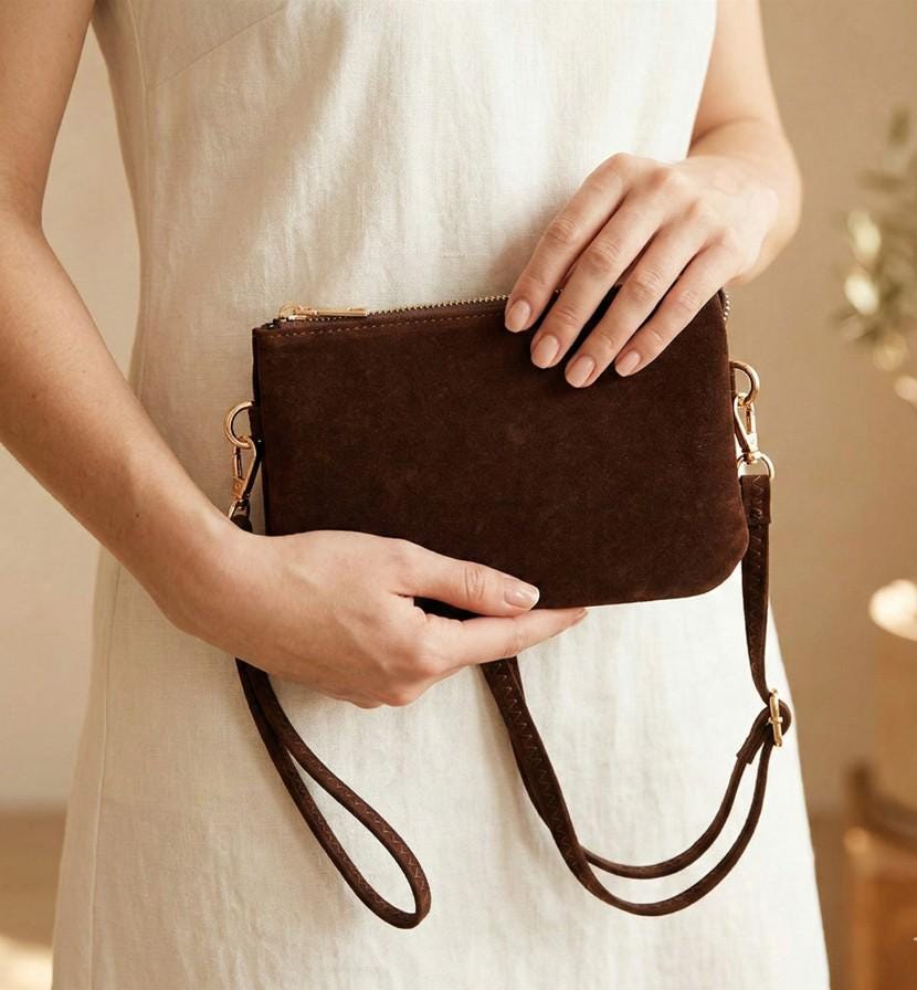 Plain Faux Suede Crossbody Clutch Bag – Minimalist Small Shoulder Purse for Everyday & Evening Style