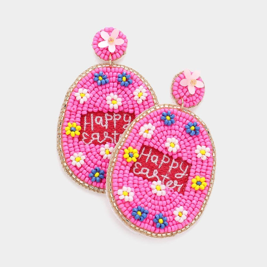 Happy Easter Beaded Egg Dangle Earrings - Statement Jewelry, Festive Easter Basket Gift for Women