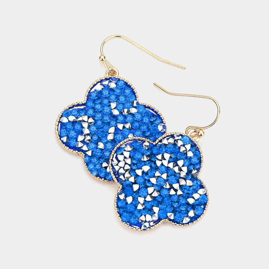 Glitter Stone Clover Dangle Earrings – Sparkly Shamrock Drop Jewelry for St. Patrick’s Day