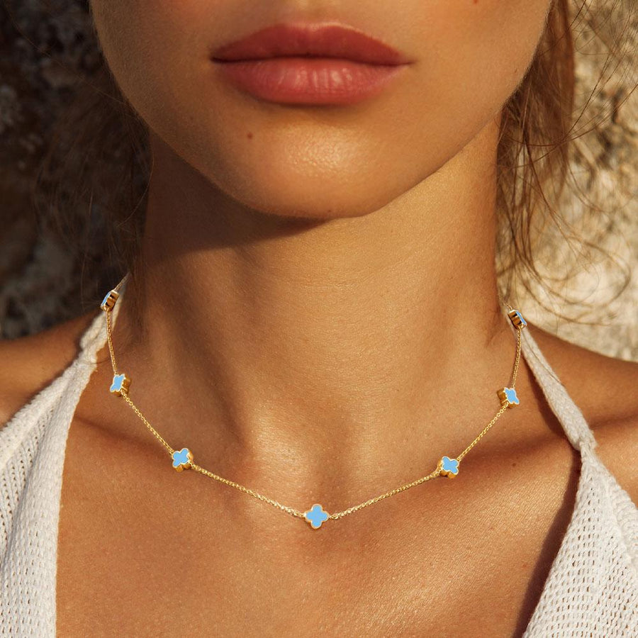 Gold Dipped Quatrefoil Station Necklace, Dainty Lucky Clover Layering Jewelry for Women