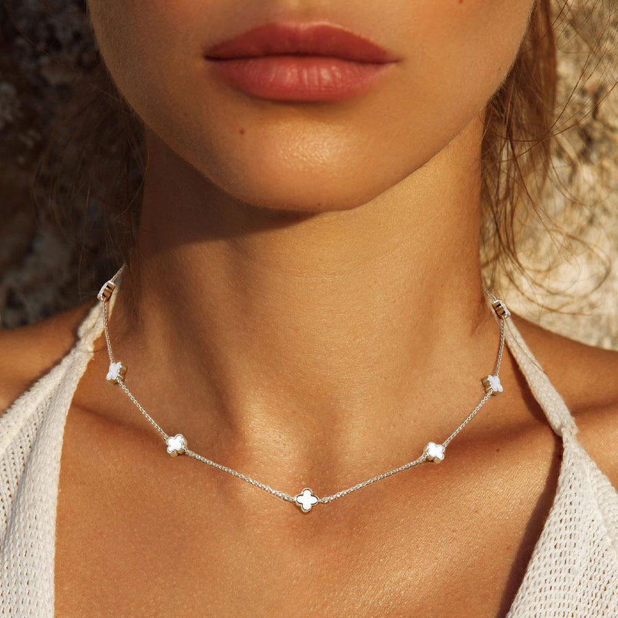Gold Dipped Quatrefoil Station Necklace, Dainty Lucky Clover Layering Jewelry for Women