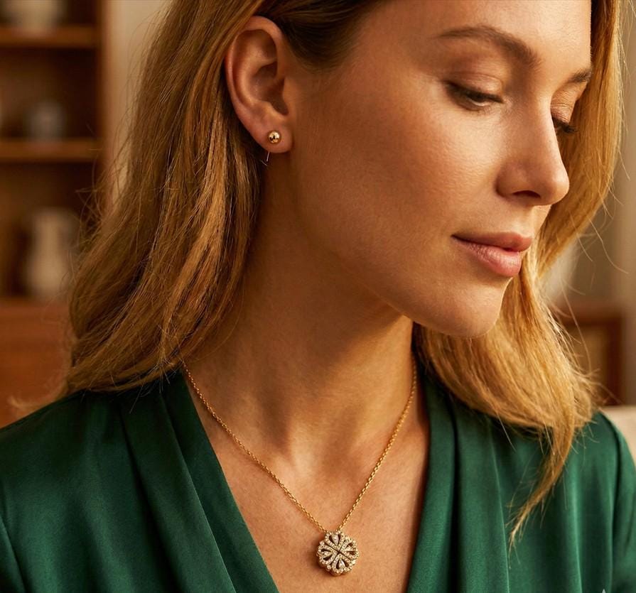 Sparkly Clover Pendant Necklace Set | Lucky Four Leaf Pendant | St. Patrick’s Day Jewelry