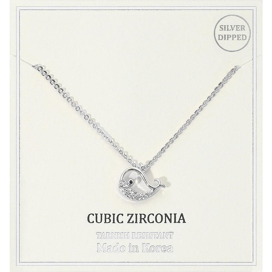 18K Gold Dipped or Silver Sparkly CZ Paved Whale Pendant Necklace | Beach Jewelry Trend